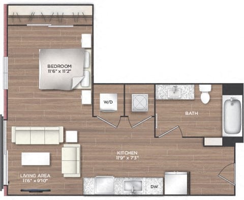 Floor plan for studio, 1 bath, 551 sqft